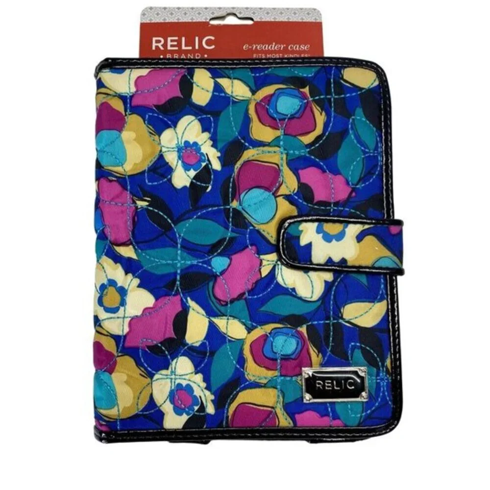 Relic Floral Quilted E-Reader Case Blue Pink Yellow Magnetic Closure